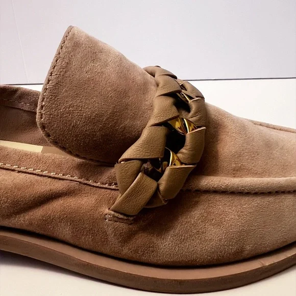 Beige Loafers with Gold Chain Accent - Picture 7 of 9